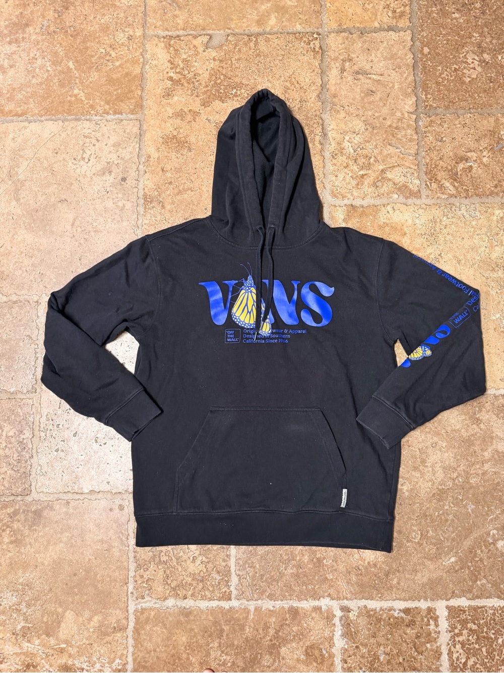 Vans Men’s Size Medium Black with Blue Logo and Yellow Butterfly Graphic Hoodie